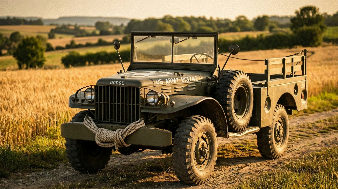 Dodge WC51 mit Planwagen-Plane bei Sonnenuntergang